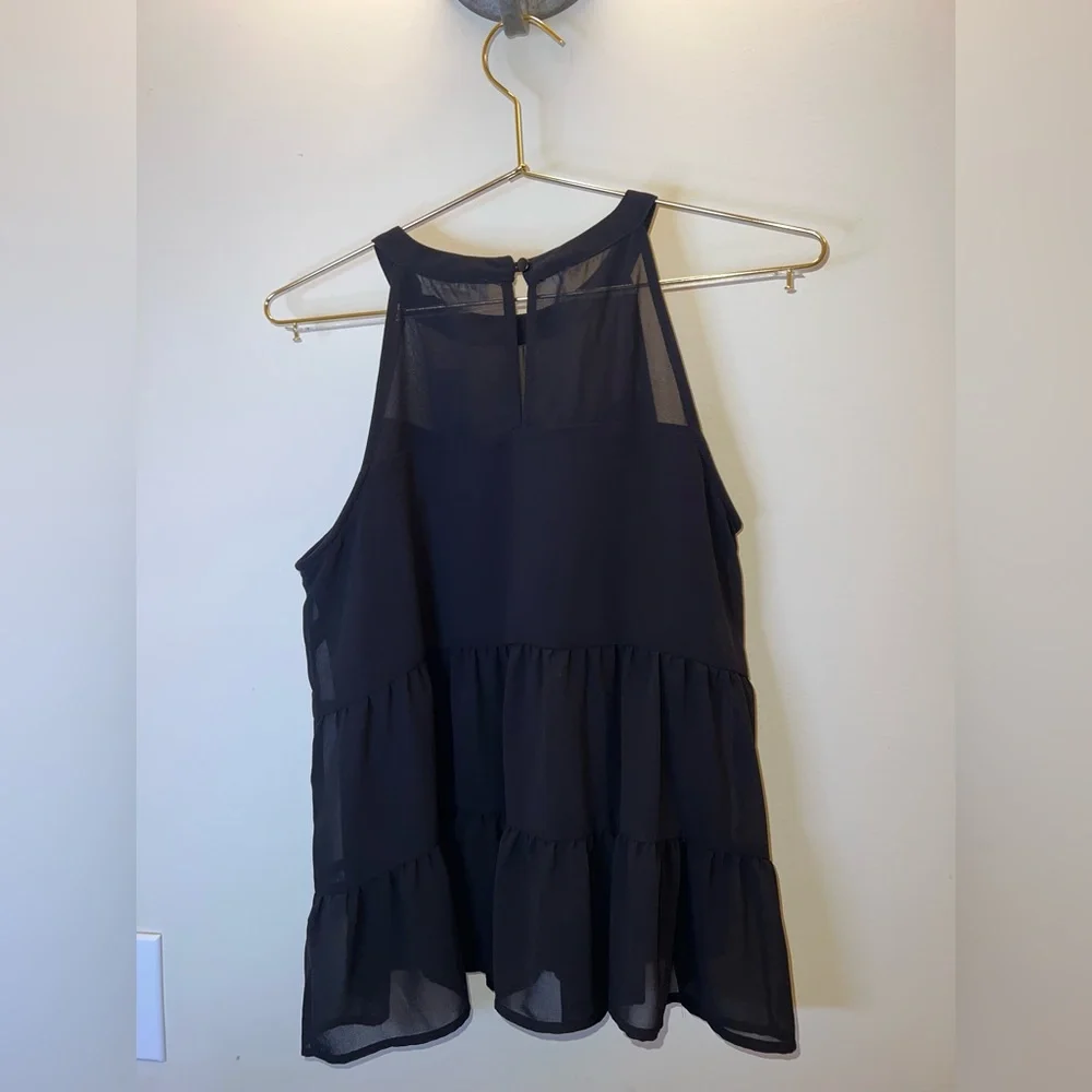 Monteau Black Tiered Chiffon Halter Tank Top Small NWT Sheer Back - Picture 2 of 6